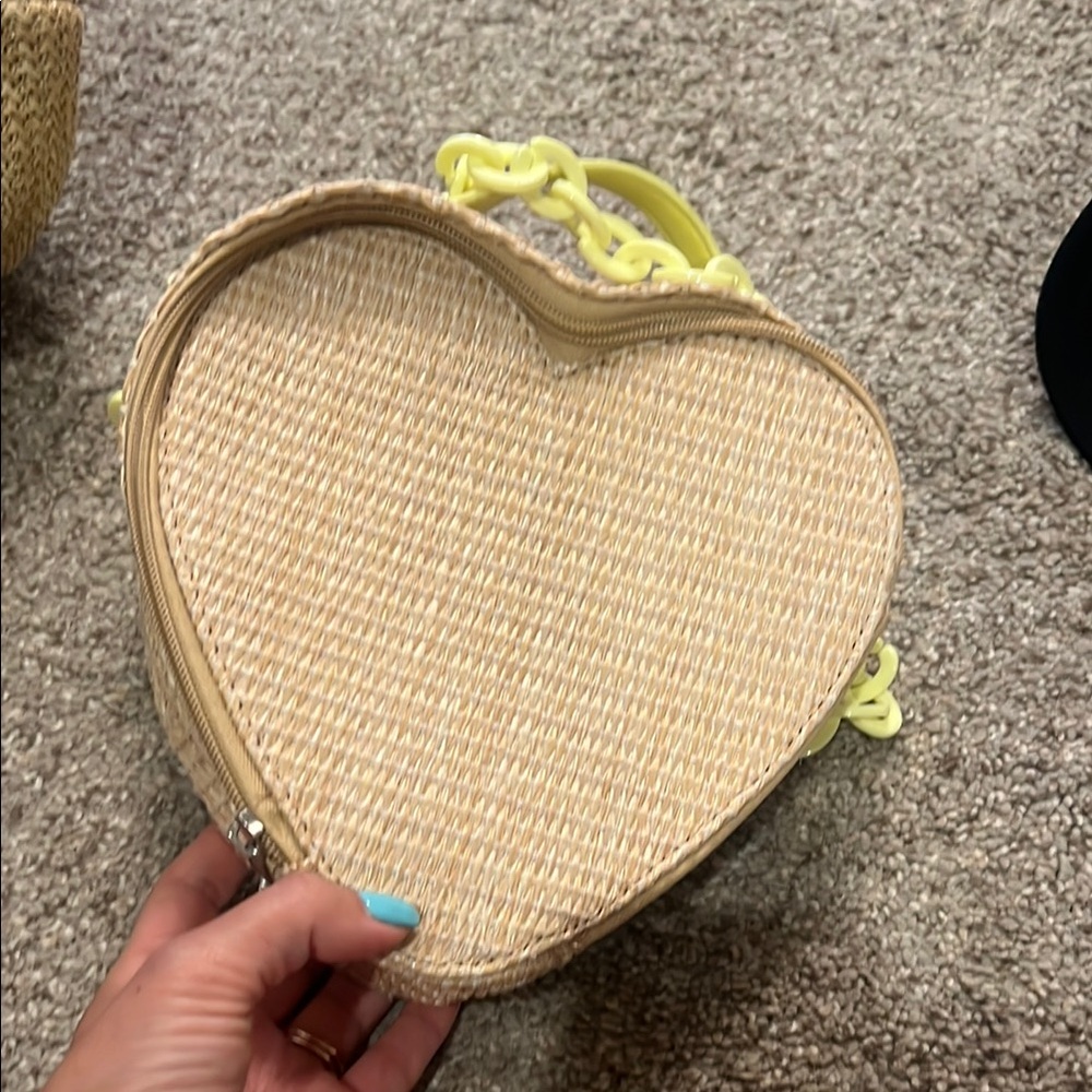 Heart-Shaped Straw Bag with Hot Yellow Handle